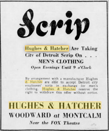 Hughes & Hatcher - Old Ad From May 1933